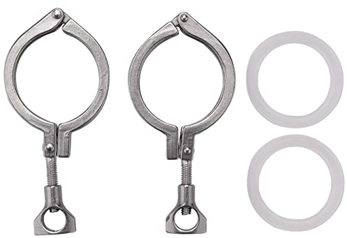 Wobekuy 2 StüCke Tri Clamp Stahl Single Pin Robust und Langlebig Tri Clamp mit FlüGel Mutter für Ferrule TC mit 1 StüCk Silikondichtung (2 Zoll Tri Clamp + Silikon Dichtung)
