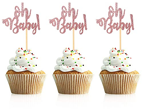 24 Stück Oh Baby Cupcake Toppers für Geburtstag Babyparty Baby shower Kuchen deko Party Dekorationen Kuchendekoration Tortenfigur Tortendeko Kuchenaufsätze