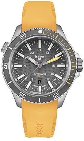 Traser H3 P67 Taucheruhr Automatik 500m, Zifferblatt: grau / T100 / Gummiarmband: orange, Armband