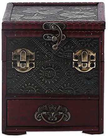 Tomotato Schmuckkästchen Vintage Schmuckschatulle aus Holz Schmuckkasten Antike Schnitzerei Blume Schmuckkoffer 2 Ebenen Aufbewahrungsbox mit Spiegel für Ringe Schmuck Halskette Ohrringe
