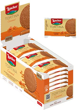 Loacker Tortina Caramel - 24 Waffeltörtchen á 21g - Einzeln verpackt | Karamellcreme-Füllung - Überzug aus Milchschokolade - Runde Waffeln in Thekendisplay - Ohne Gentechnik & künstliche Aromen