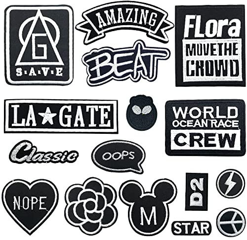 Woohome 16 PCS Embroidere Iron on Patches, Assorted Slogan Sew On Patch for Jackets Different Slogan Letter Patch for Backpacks Jeans Jackets Bag Clothing