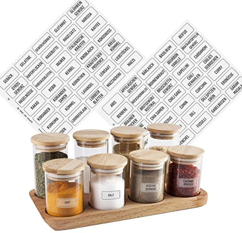 colortouch Gewürzetiketten Selbstklebend - Aufkleber - 140 Stück Vorratsetiketten (Deutsch) - Gewürzdosen Etiketten - Gewürz Sticker - Wasserdicht Küchenetiketten - Transparent Schwarz