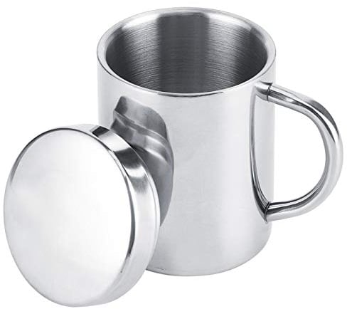 Tiiyee Double Wall 304 Stainless Steel Camping Mug, 10oz/300ml Vacuum Insulated Travel Cup with Leakproof Lid and Handle for Coffee Tea Hot Soup (Outdoor Hiking)
