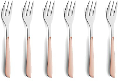 Kuppels PRISMA Kuchengabel-Besteck Set aus 18/0 Edelstahl, 6-teilig, für 6 Personen, hochwertige Kunststoffgriffschalen in Apricot, rostfrei & spülmaschinenfest