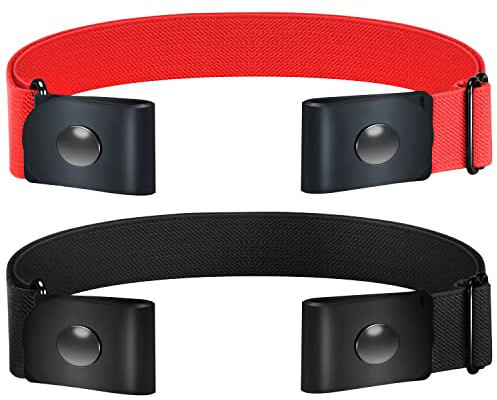 TOURZOO Schnallenfreier, elastischer Gürtel, unsichtbar, keine Schnalle, Stretch, schmaler Taillengürtel für Jeanshosen, Kleider, Damen/Herren, keine Ausbuchtung, 2p/schwarz + rot, L