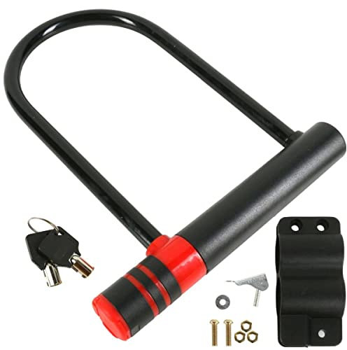 Almineez Heavy Duty Bike U-Lock D-Lock with 2 Keys High Security Anti-Theft PVC Waterproof Rustproof Bicycle U-Shaped Secure Lock for E-Bike MTB, Road Bikes, Motorcycle, Shop Doors -Mounting Bracket