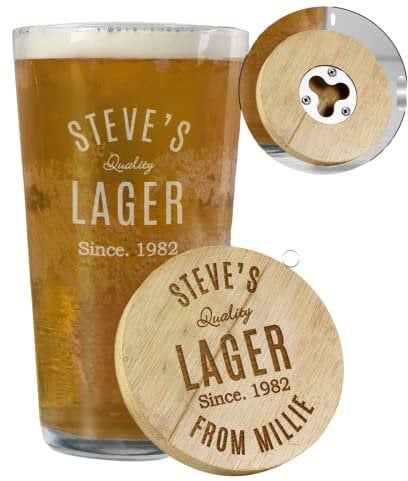 Personalised Pint Glass with Bottle Opener Coaster Set - Customised with Any Message