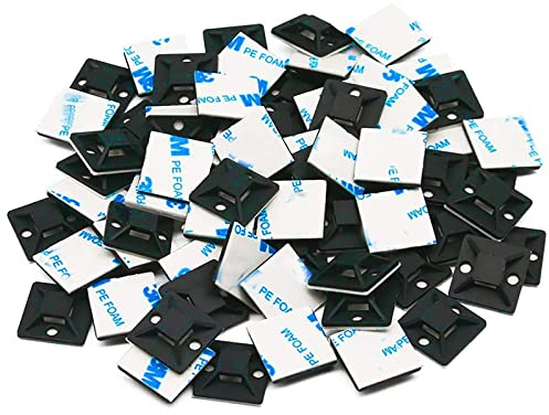 Pack of 50 Kabelbefestigung Selbstklebend,Kabelbinder Halter,Kabel Klebehalter(18.5 mm x 18.5 mm),Selbstklebende Kabelhalter,Screw Base Self-Adhesive-black