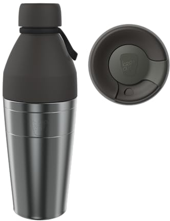 KeepCup Cup-to-Bottle Kit, 2 in 1 Reusable Water Bottle and Travel Mug, Insulated Stainless Steel Dual Opening with Leakproof Sipper Lid - 660ml Bottle to 16oz Cup - Nitro Black