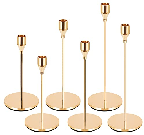 JOTOL Bougeoir Chandelier,Lot de 6 Bougeoirs Détenteurs,33/28/22 cm Candélabre,pour Bougies Coniques Rétro Métal Porte-Bougie Conique