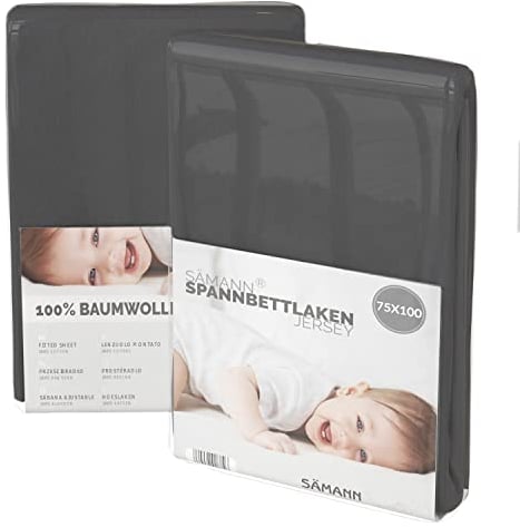 Sämann Jersey Spannbettlaken Spannbetttuch für Laufgitter 75x100 cm, Baumwolle anthrazit