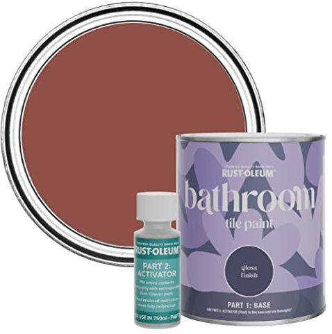 Rust-Oleum Red Water-Resistant Bathroom Tile Paint in Gloss Finish - Fire Brick 750ml
