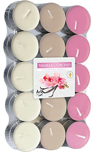 Nipter Teelichter Duft 30 Stück, Teelichter Vanille - Orchidee, Duftteelichter 3 Farben, Duftkerzen, Brenndauer 4 Stunden