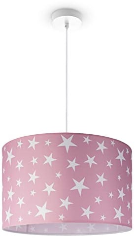Paco Home Pendellampe Kinderzimmer Pendelleuchte Baby Lampenschirm Stoff Rund Wolken Himmel Sterne Kinderlampe E27