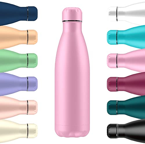 Mi Ko Mi Ka Botella de Agua Térmica de Acero Inoxidable Reutilizable | Sin BPA | Mantiene 24H Frio / 12H Calor | Hermética - Doble Pared a Prueba de Fugas (Rosa, 750ml)