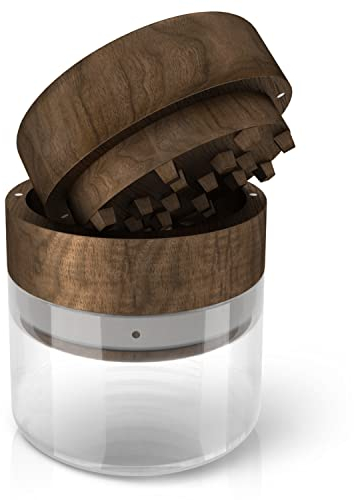 Grinder aus Holz Ø 6,5cm für Kräuter, Gewürze und Herb mit Glas Pollenfach und magnetischem Deckel 3-Teilige Kräutermühle Walnussholz