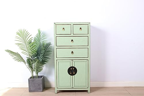 Yajutang chinesische Kommode Sideboard 4 Schub 2 Türen Mint RAL6019
