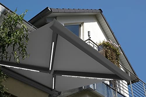 HOME DELUXE - LED Vollkassettenmarkise ELOS - Anthrazit, 585 x 300 cm - inkl. Wind- und Sonnensensor, Fernbedienung, Handkurbel, Montagematerial I Terrassenüberdachung Sonnenschutz Windschutz