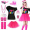 Maryparty Women's 80s Costume Accessories Set 80s Fancy Dress for Women Lips Print T-Shirt Adult Tutu Skirt Lace Headband Neon Earrings Necklace Leg Warmers Fishnet Gloves Bracelet (Style-1, XL)