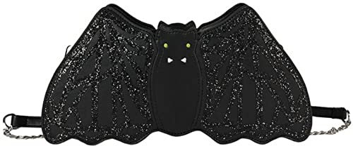 Ro Rox Fledermaus Glitzer Umhängetasche Glitzernde Elvyra Umhängetasche aus Kunstleder mit Tiermotiv, Schwarz, Einheitsgröße