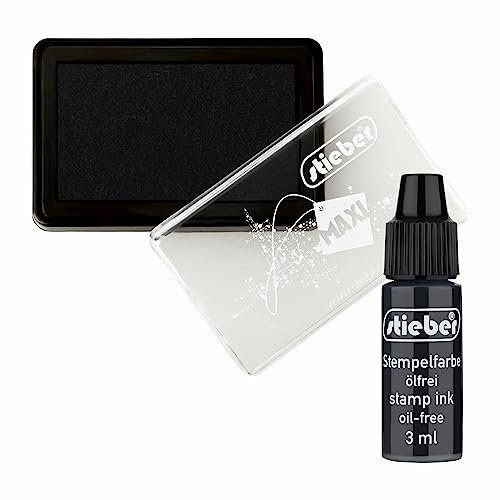 stieber® Stempelkissen Maxi Tupfkissen Gehäuse ca. 92x61 mm, Fasermaß ca. 75x43 mm *Bitte Farbe/Ausführung wählen!* mit 3 ml Nachtränkfarbe (Filz schwarz +Farbe)