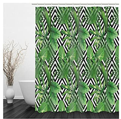 Whoiy Duschrollo Pflanzen, Duschvorhang Eckbadewanne 180X180cm Polyester Duschvorhänge Grün für Outdoor Hotel