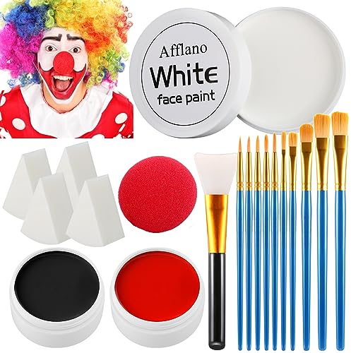 DE'LANCI Pintura facial para Halloween, color negro, blanco, rojo, para esqueleto, payaso, maquillaje profesional para Halloween, SFX, maquillaje para zombies, calaveras, fantasmas, rostro, pintura