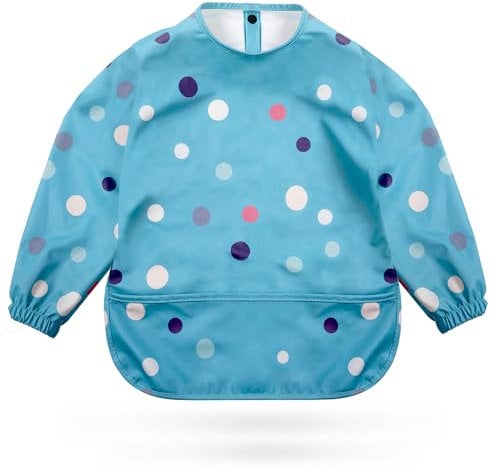 kidoola Baby Led Weaning Bib with Sleeves - Mess-Free, Waterproof Soft, Safe & Stylish for 6-12 Months Babies & Toddlers Apron with Full Coverall Coverage