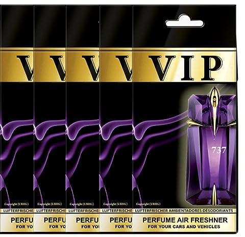 Caribi Vip 737 Lufterfrischer für Auto, Büro und Zuhause, inspiriert von Designerduften, langlebig, einzigartig, 5 Stück