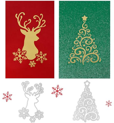 2 Sets Christmas Cutting Dies Christmas Tree Elk Die Cuts Embossing Machine Template Stencil Cut Dies for Christmas Card Making DIY Scrapbooking Craft Cards Photo Album Christmas Gifts Decor