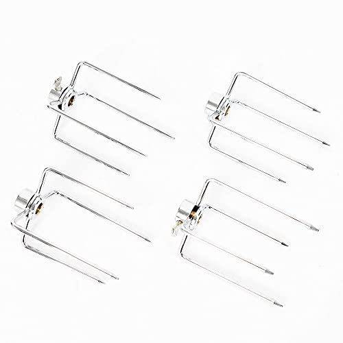 Pince à viande en acier inoxydable - Fourchette à viande avec 4 aiguilles à viande, vis à pouce, dents réduites, tournebroche - Accessoire pour barbecue en plein air ou barbecue