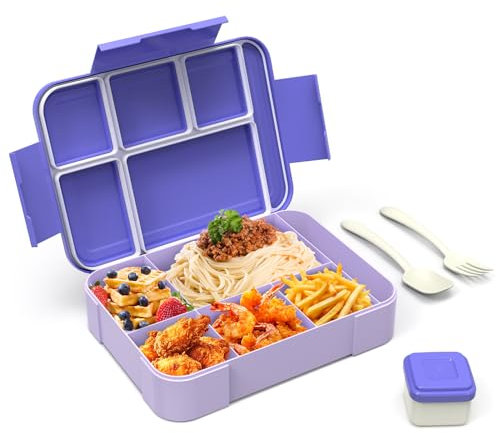 HOBUE Brotdose Kinder Mit Fächern – 1330ml Lunchbox Auslaufsichere Bento Box,Vesperbox mit 6 Fächern,Frühstücksbox für Kindergarten, Jausenbox für Schule,Brotzeitbox für Erwachsene(Violett)