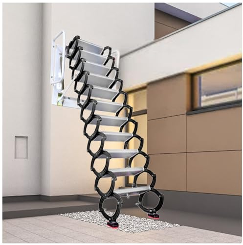 Dachbodenleitern Loft-Teleskoptreppe Herunterziehen, Haushalts-Hebe-Klappleiter Für Den Innenbereich Duplex-Villen Stufen, Dachleitern Für 1,8 - 4 M Hohe Wände, Keller-Aufstiegsleiter ( Color : Black