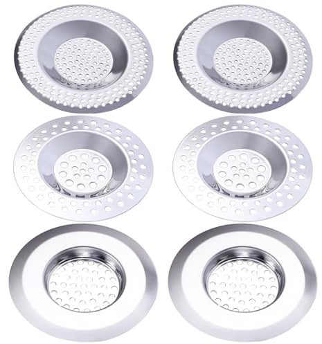 Kinwodon 6 Pcs Kitchen Sink Plug Strainer, 3 Sizes Stainless Steel Sink Plug Hole Hair Catcher for Shower Drainer Plug for Kitchen for Drainer Protector Blocker Filter