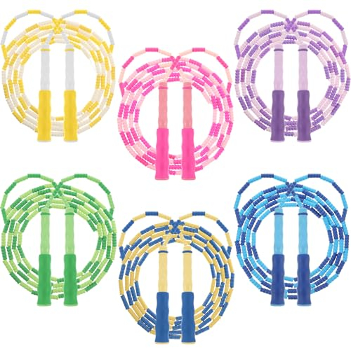Foilswirl Springseil, weiches Perlen-Springseil, 2,5 m, segmentiert, verstellbare Länge, Springseil für Damen, Herren, Kinder, hält fit, Workout, Gewichtsverlust, Trainingsgeräte (helle Farben)