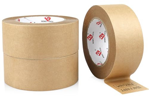 BOMEI PACK 3 Rouleaux Ruban adhésif d'emballage marron papier kraft bande de colis pour Ruban de course pour emballage, encadrement ou scellé, 50mm x 50m