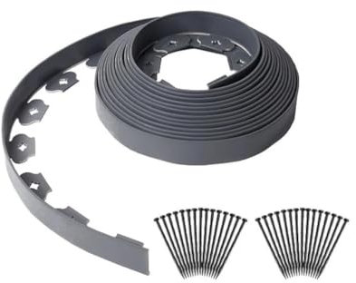 D-Work Bordure de Jardin Flexible en PE Gris - 10M - Ht. 5cm - Ép. 4mm - Installation pratique sans creusage - Avec 30 Piquets