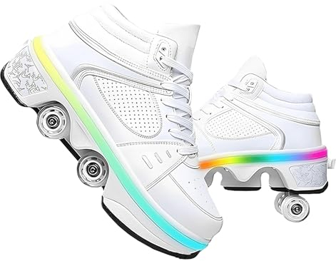 Pinkskattings@ Schuhe mit Rollen für Mädchen und Damen, Kinder Rollschuhe, Verstellbar Roller Skates Shoes für den Außenbereich, Rolschaats und Sneakers 2 in 1 (E, EU34)