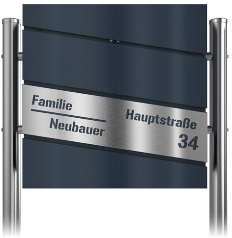 Graviers Design Boîte aux lettres anthracite RAL 7016 avec pied autoportant, découpe au laser, en diagonale, en acier inoxydable, porte-nom, numéro de maison, boîte aux lettres avec serrure,