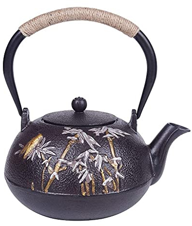 Tetera Con Infusor Cerámica Tetera De Hierro Fundido Holandesa Antigua De 1200 Ml, Tetera De Hierro Fundido Artesanal Esmaltada Con Colador Infusor De Acero Inoxidable, Interior Firme Recubierto De E
