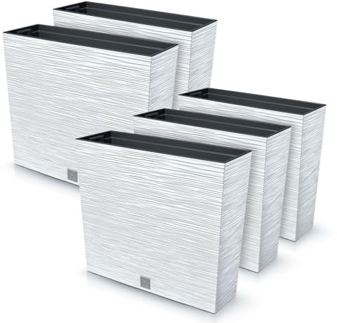 IMJ-Global Furu Case Lot de 5 pots à fleurs rectangulaires en plastique, 58 x 18 x 49,8 cm, pour intérieur extérieur, blanc, 44 litres, design moderne