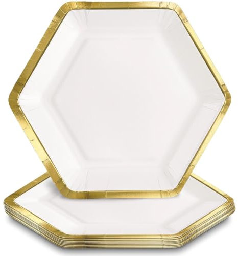 Amscan White Hex Metallic Paper Plates (9) Pack of 8 - Stylish & Durable Party Essential
