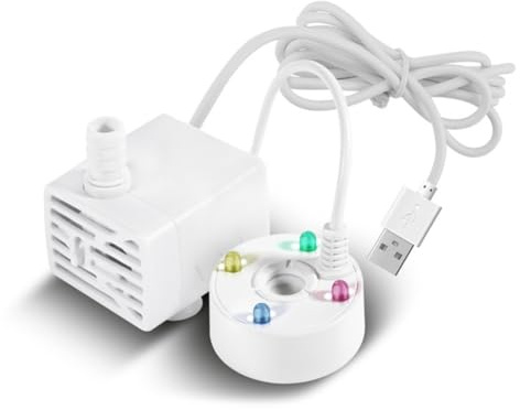 Putiqcher USB 5V Water Pump Mist Maker LED Lights Mini Mister Fog Machine, Indoor Fountain Garden Pond Water Fogger Atomizer White