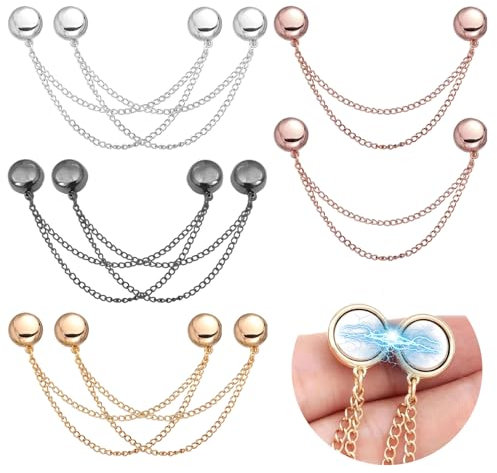 8 Stück Hijab Magnet Hijab Pins Hijab Nadeln Clips für Kleidung Magnetische Wäscheklammer mit Kette 4 Paar Magnetclips in Metallicfarben Zum Fixieren von T-Shirt-Säumen um Hosenbeine zu verkürzen