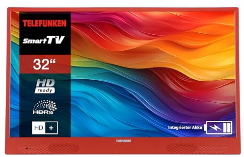 Telefunken TV portatile da 32 pollici con batteria integrata (HD Smart TV, sintonizzatore, 6 mesi HD+ incluso) PL32OI arancione
