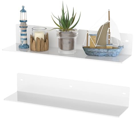 Sezanrpt 40cm weiße Acrylregale, Wand hängende Gewürzregal, Wand Organizer Aufbewahrungsregal für Küche, Esszimmer, Wohnzimmer, Schlafzimmer, Badezimmer, 2-Pack