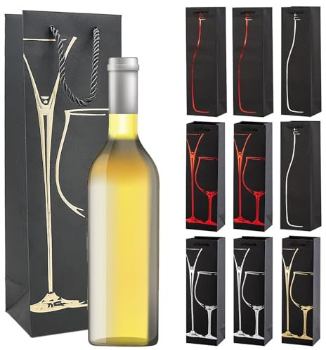 10Pcs Wine Bottle Gift Bags Kraft Paper Tote Bags with Handle, Reusable Luxury Packaging for Wine Champagne Spirits Wedding Birthday Business Occasions