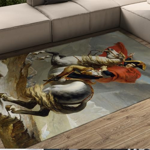 HOBBOY Waschbarer Teppich Der Napoleon, der die Alpen überquert Teppich Berühmter Gemäldedruckteppich für Schlafzimmer Wohnzimmer Eingangstür Matte 150 x 240 cm