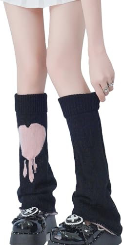 XEPST Black Leg Warmers Kawaii Socks Flared Leg Warmers for Girls Harajuku Japanese Women's Knee High Socks, Leg Warmers for Women Winter, Pink